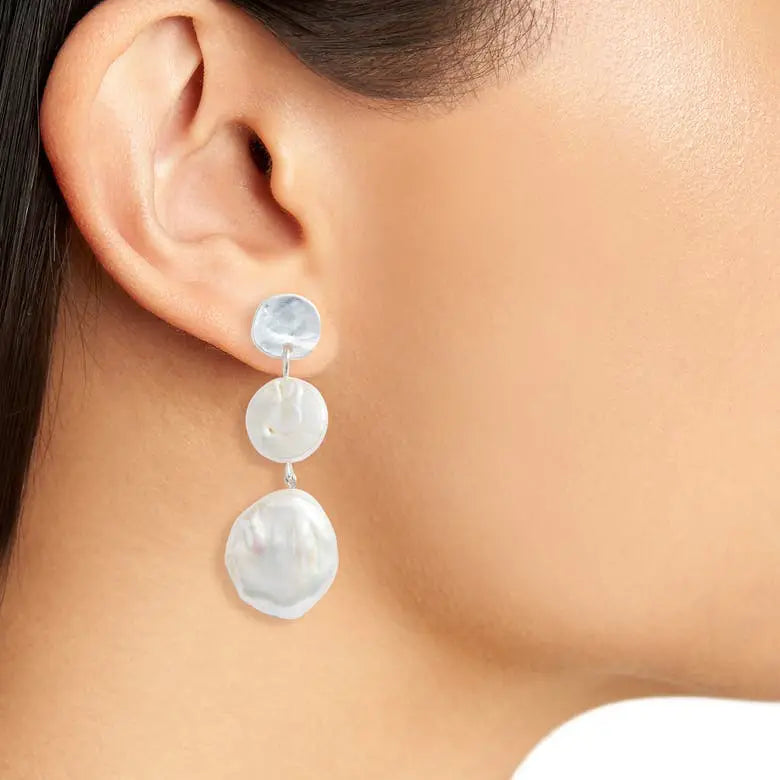 Freshwater Pearl Linear Dangle Earrings - Silver