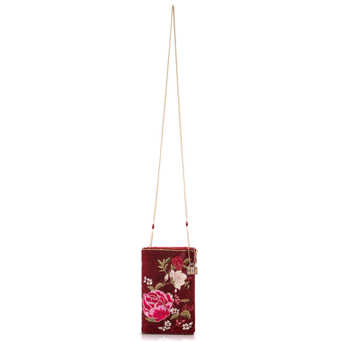 Eastern Bloom Burgundy Floral Hand-Beaded Crossbody Bag