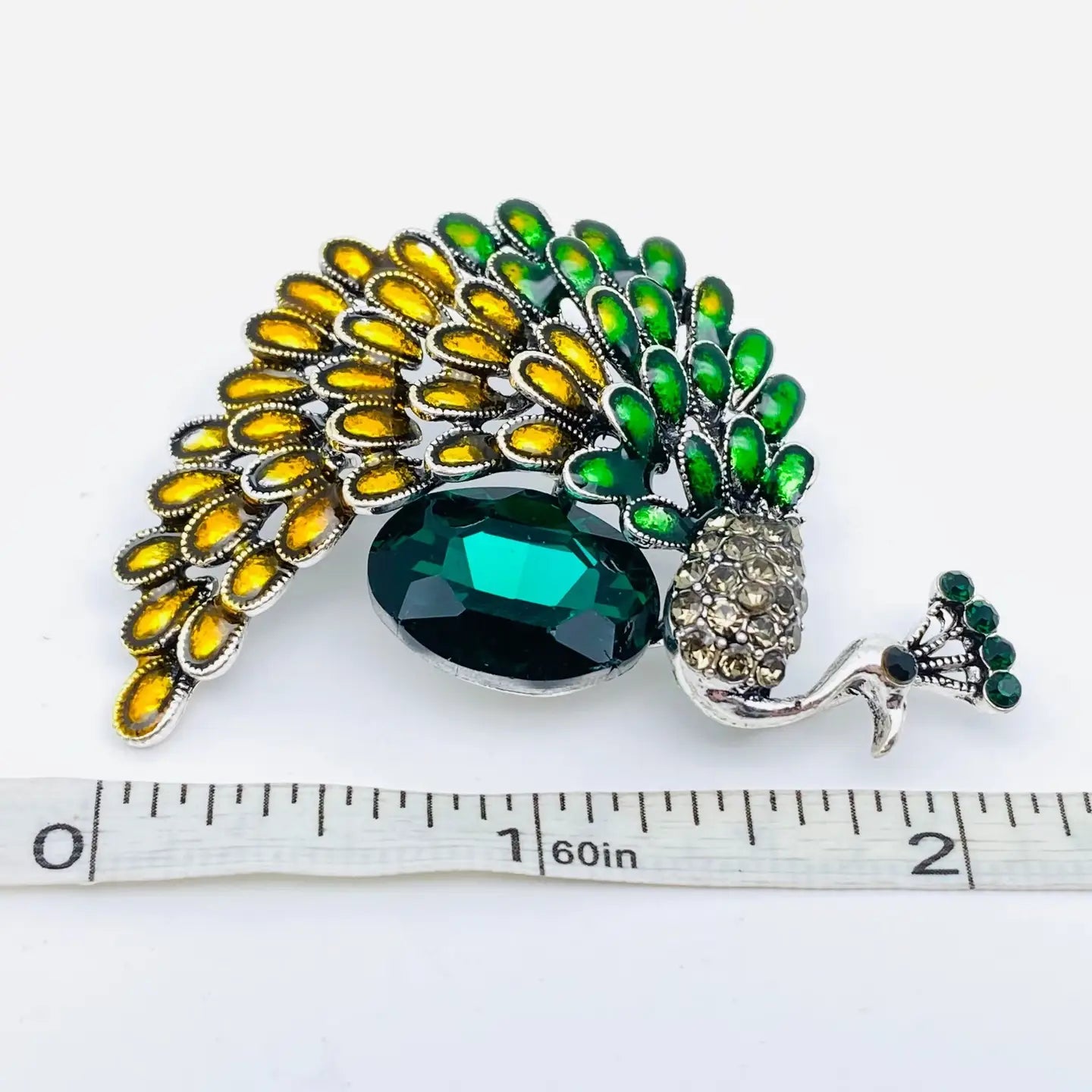 Rhinestone Peacock Brooch
