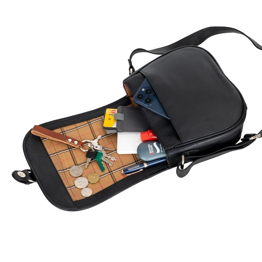 Black Lennon Crossbody Bag - Full-Grain Leather Shoulder Bag