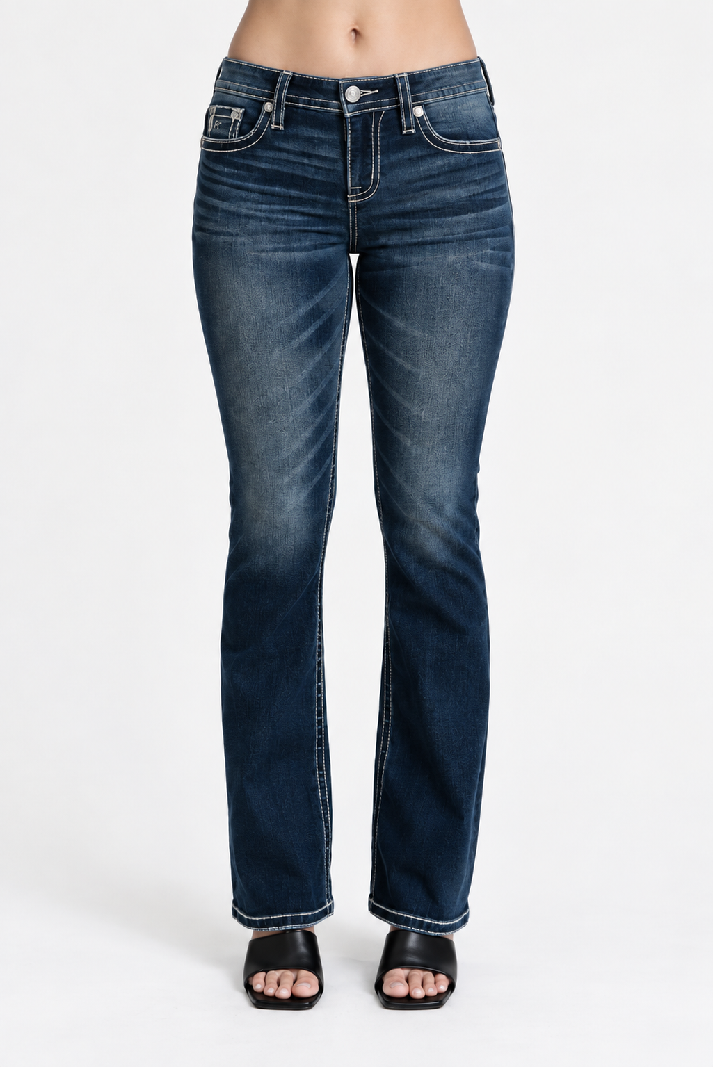 Miss Me Sparkle Angel Wing Mid-Rise Bootcut Jeans 32"