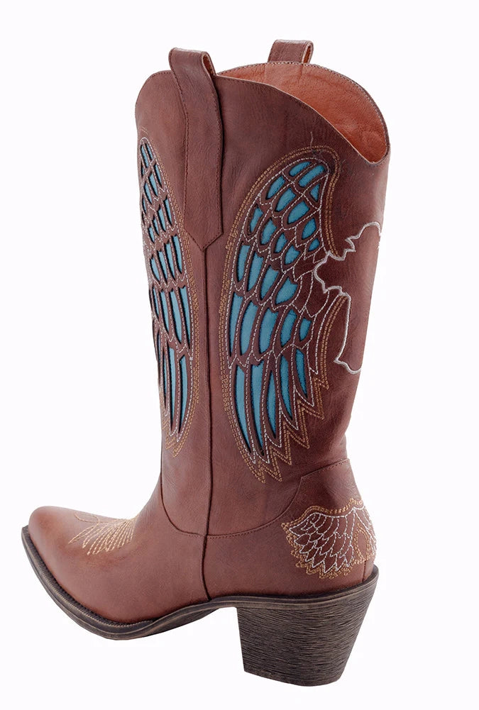 Angel Wing Leather Cowgirl Boots