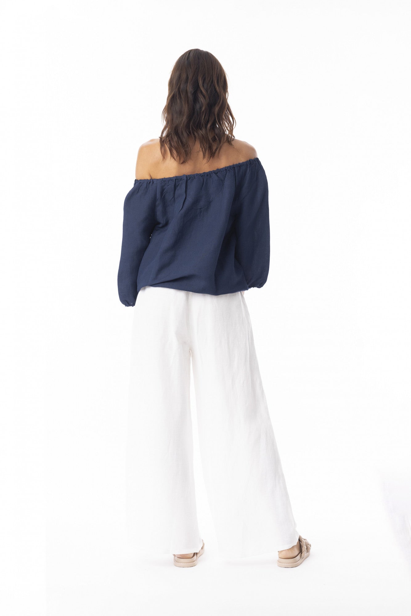Linen Solid Pant Wide Leg - White