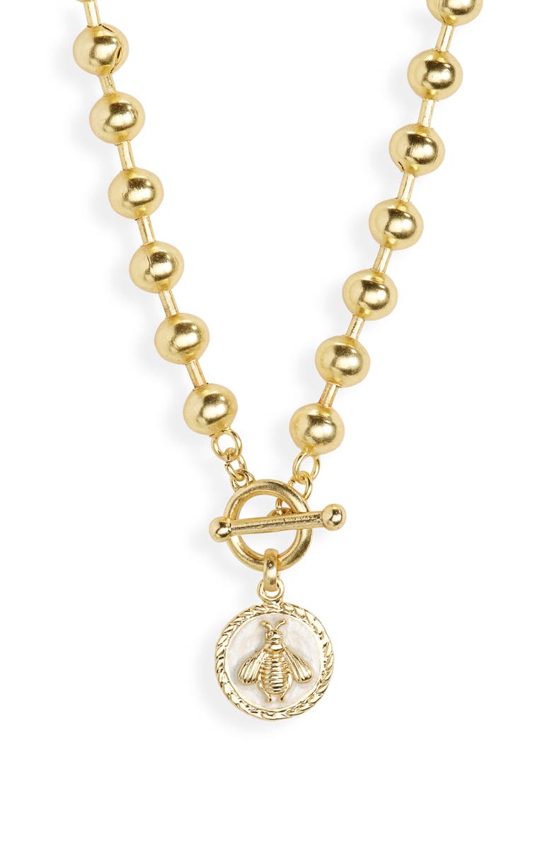 Ivory Enamel Bee Pendant Necklace On Ball Chain
