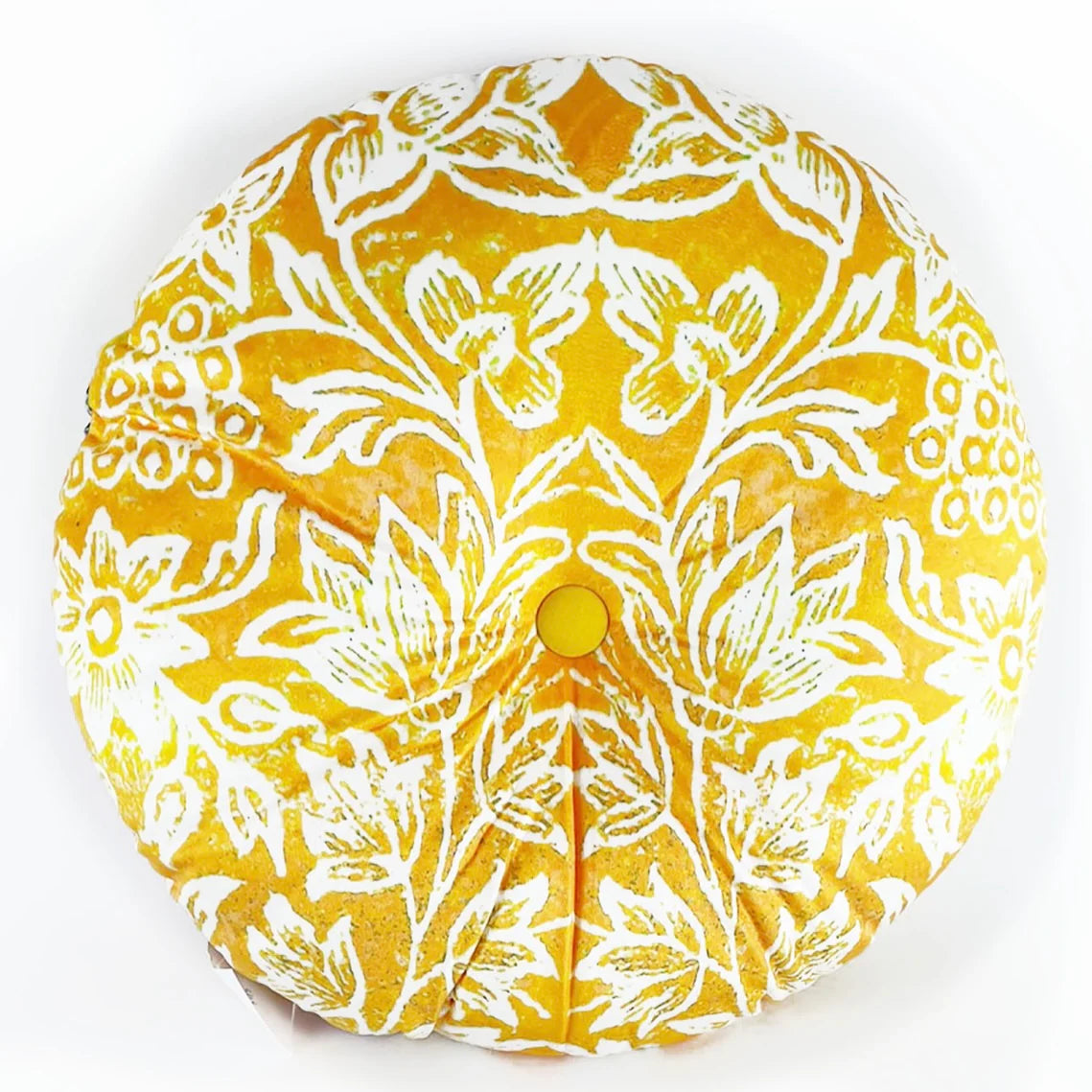 Round Velvet Cushion - Saffron Birds