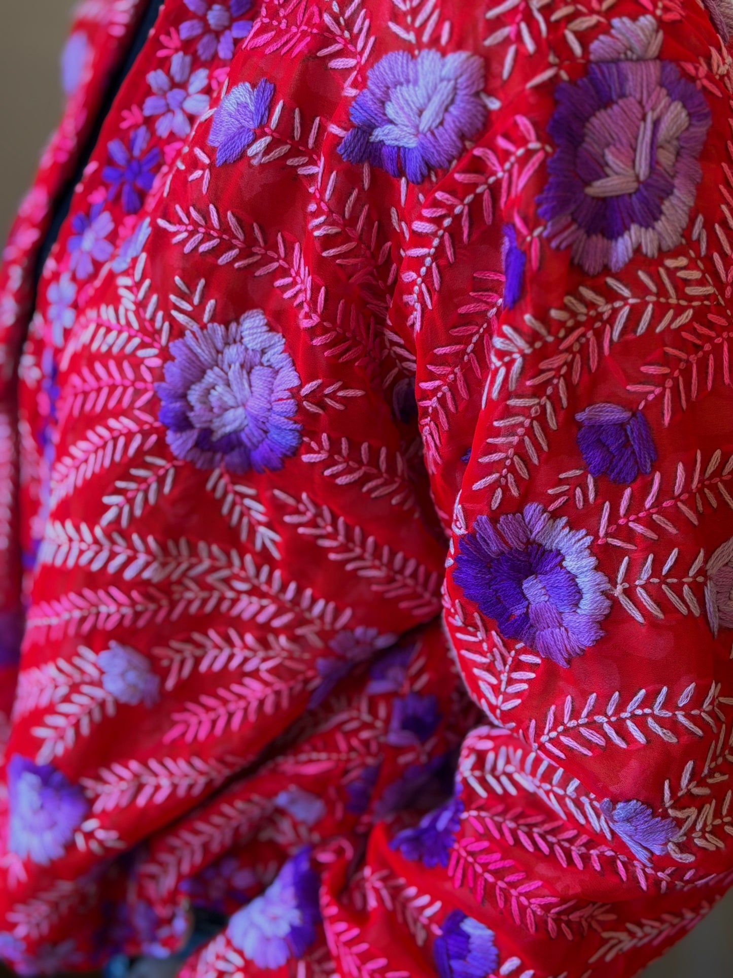 Jali & Jun Handmade Phulkari Silk Jacket - Firebloom Jacket