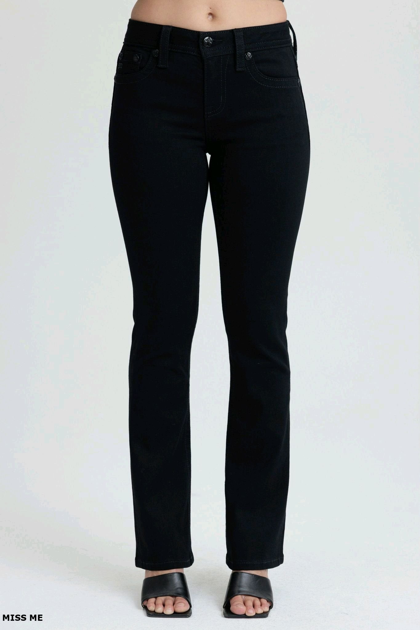 Miss Me Black Cross Mid-Rise Bootcut Jeans 30"