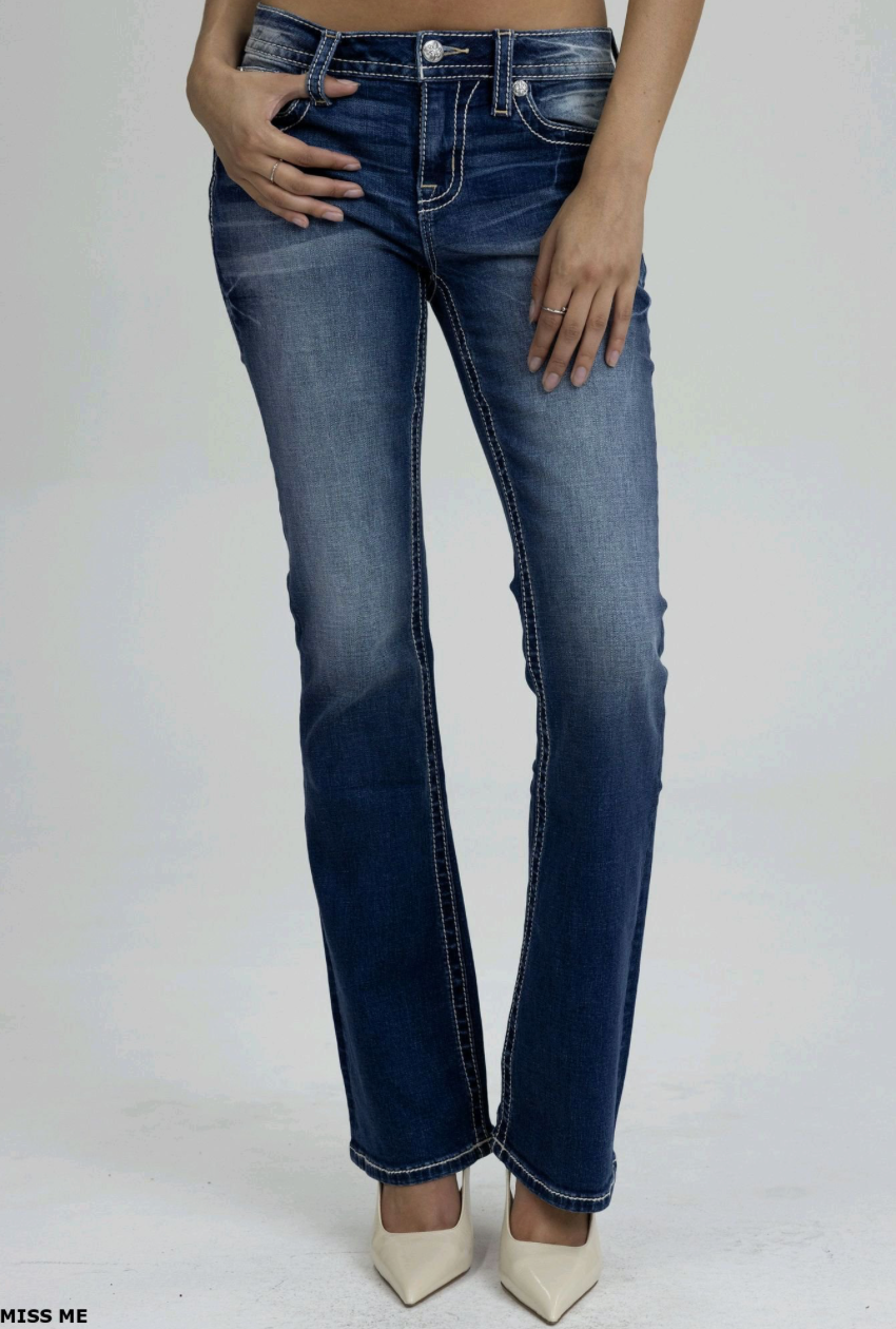 Miss Me Floral Sparkle Mid-Rise Boot Cut Jeans 30"