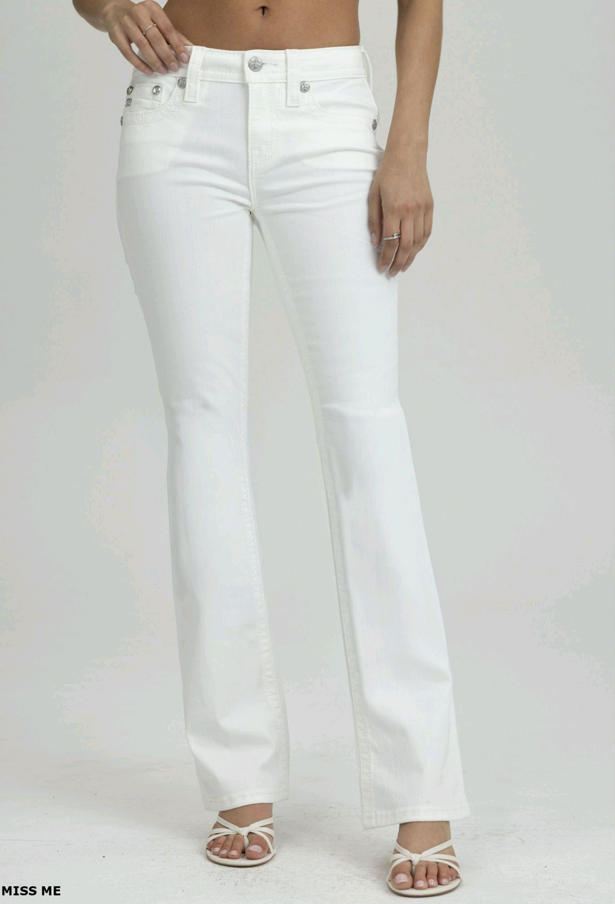 Miss Me Winter White Sparkles Mid-Rise Boot Cut Jeans 30"