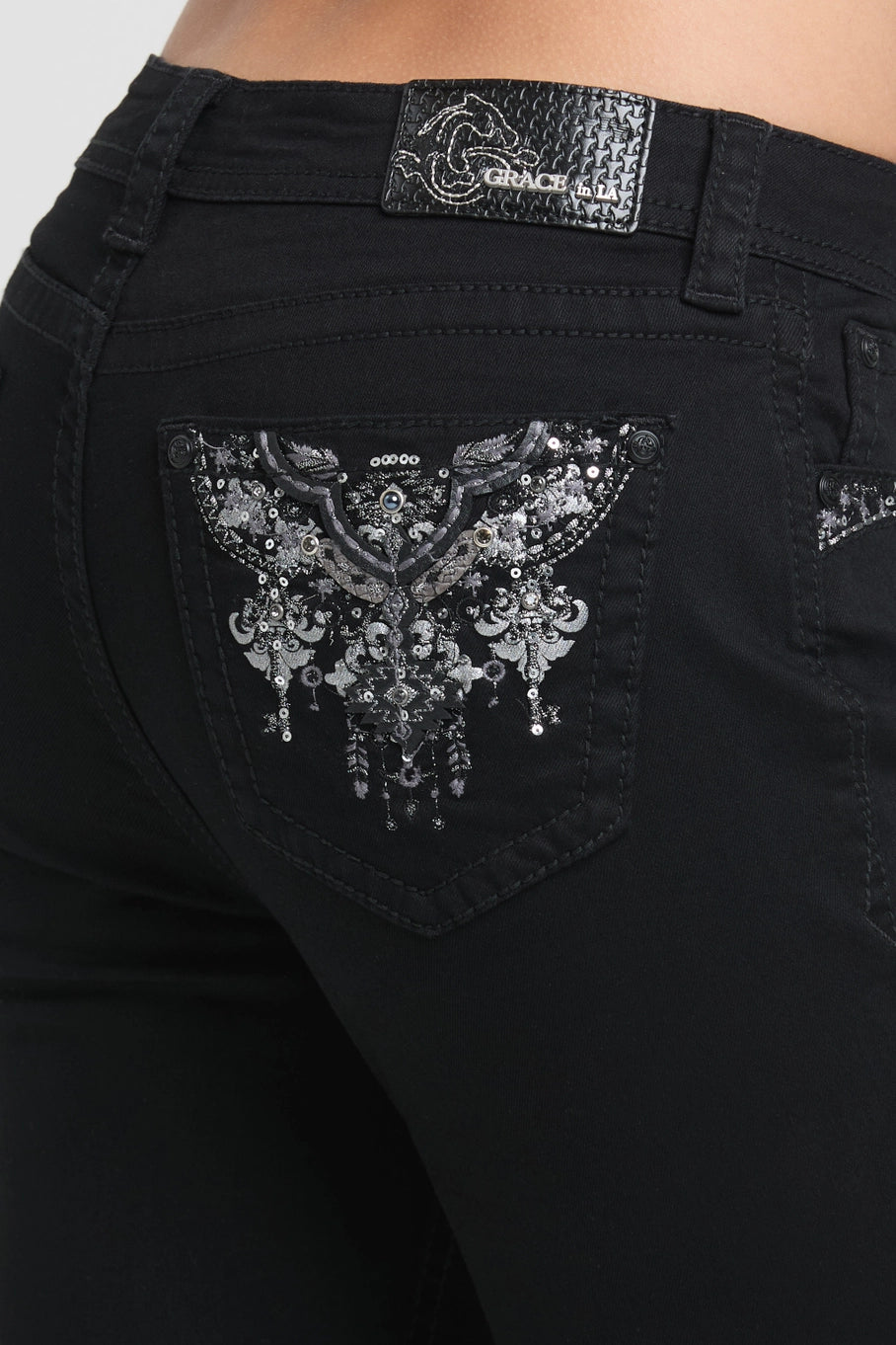 Grace In LA Aztec Motif Embellished Plus Size Bootcut Jeans 32"