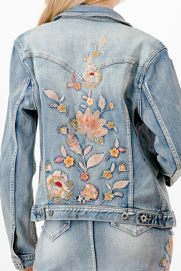 Flower Power Embroidery Detail Denim Jacket