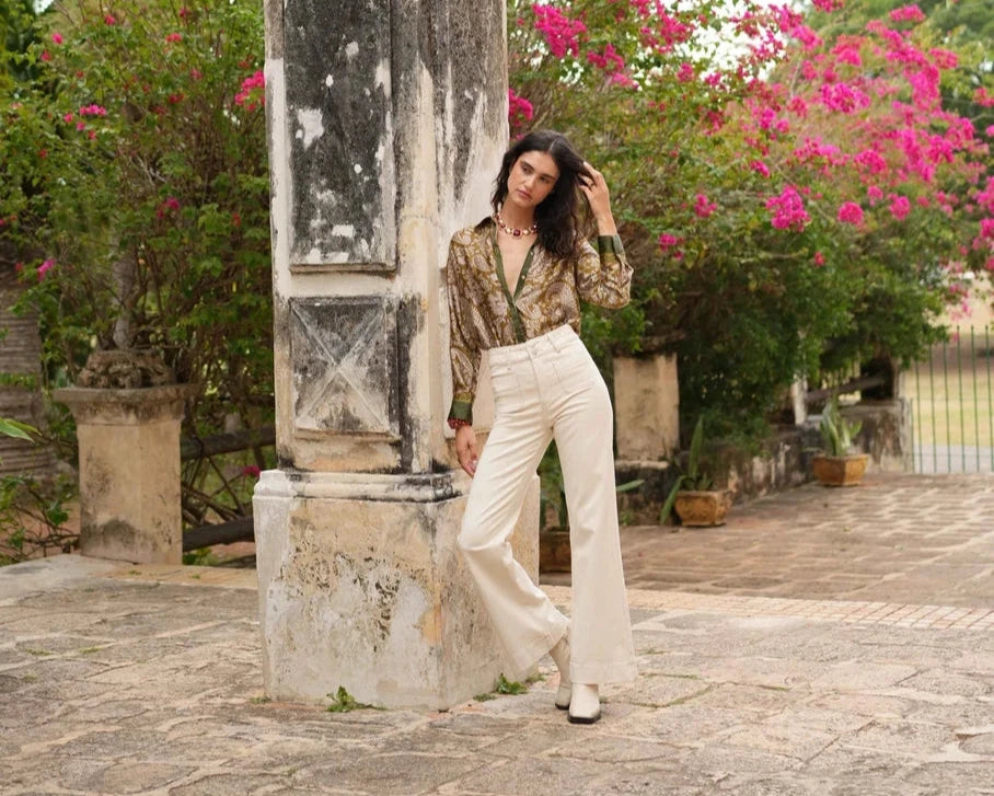 Elena Flare Jeans - Beige Natural