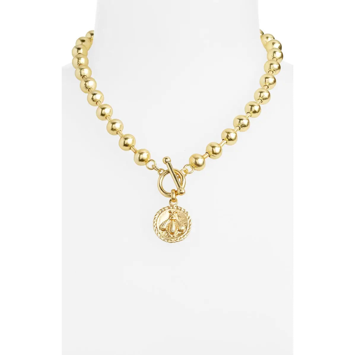 Ball Chain Necklace with Bee Pendant - Gold