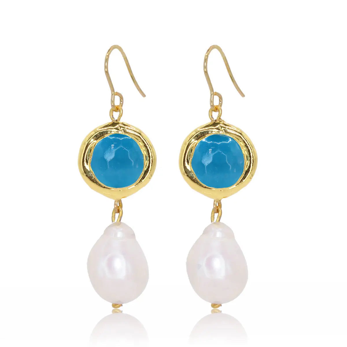 Ballo Drop Earrings with Freshwater Pearl - Blue
