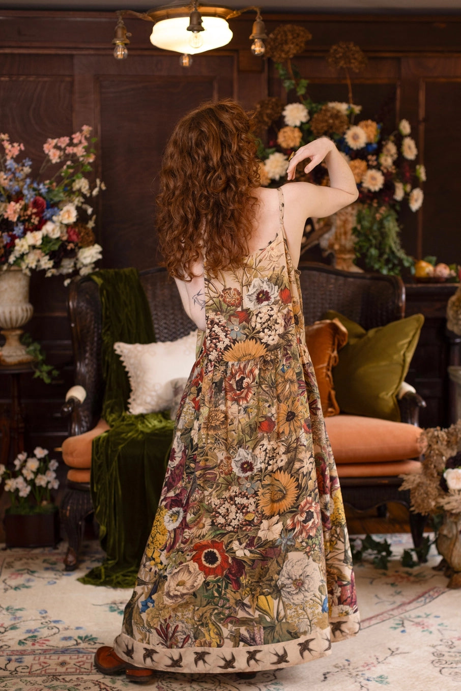 Golden Hour Bohéme Long Maxi Slip Dress w/ Floral Print