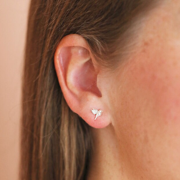 Delicate Bird Stud Earrings Silver