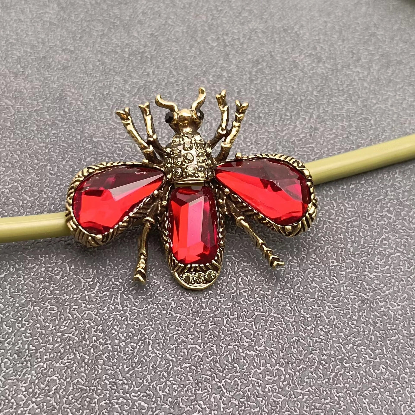 Inlaid Glass & Rhinestone Bee Brooch