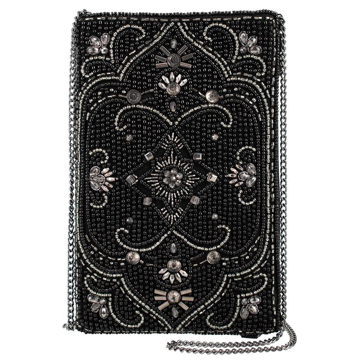 Encore Black with Crystal Embroidery Hand-Beaded Crossbody Bag