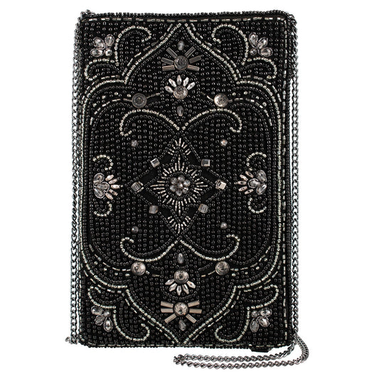 Encore Black with Crystal Embroidery Hand-Beaded Crossbody Bag