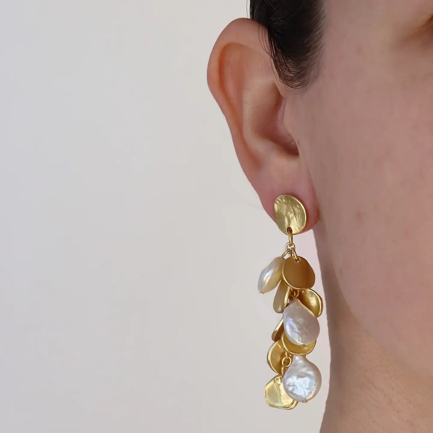 Coin & Pearl Chandelier Drop Earrings - Gold