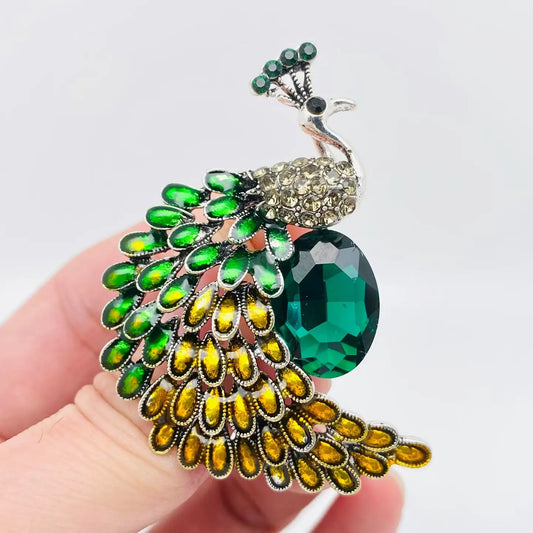 Rhinestone Peacock Brooch