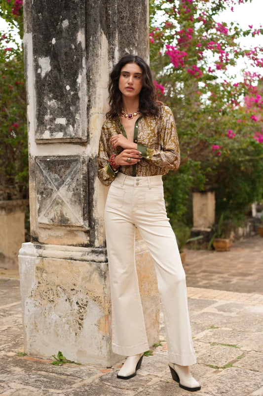 Elena Flare Jeans - Beige Natural
