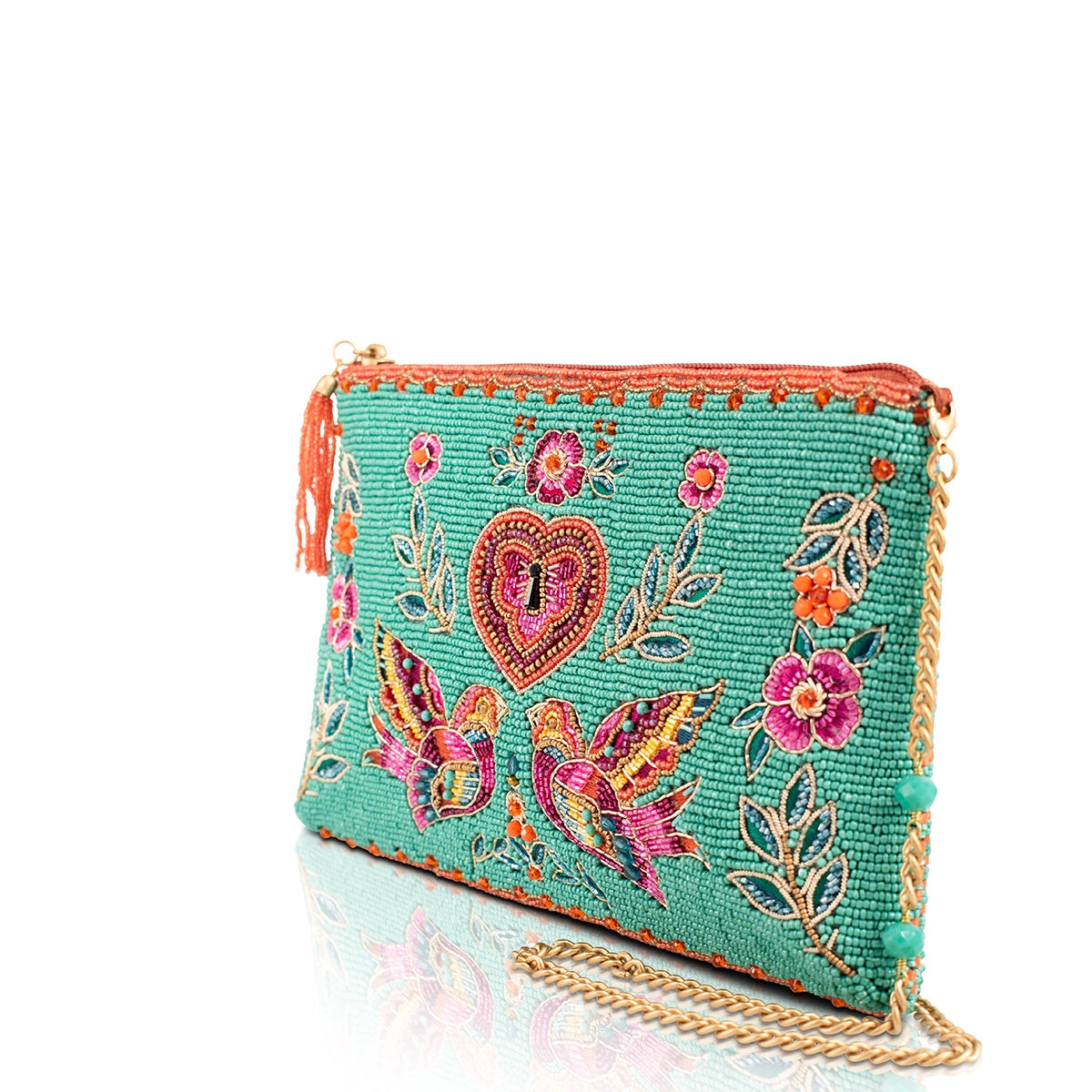 Two In Love Turquoise Beaded Handbag