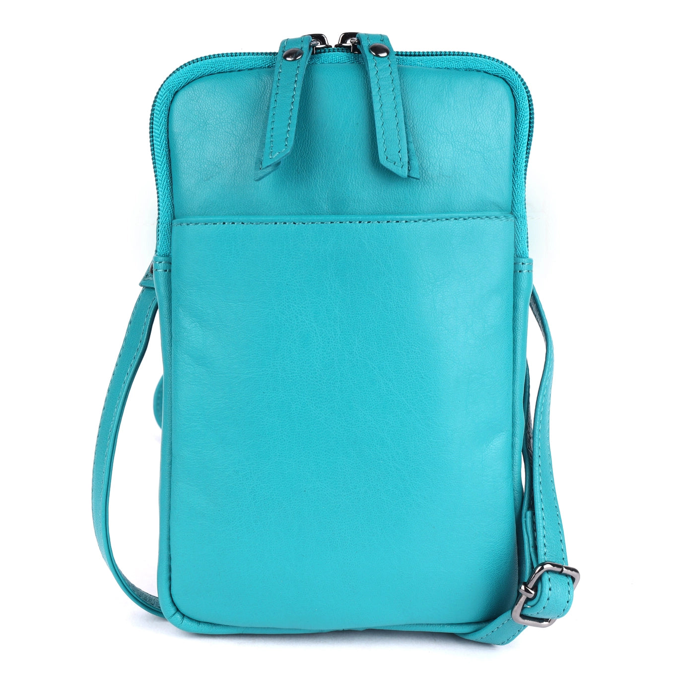 Cleo Turquoise Leather Phone Crossbody Bag