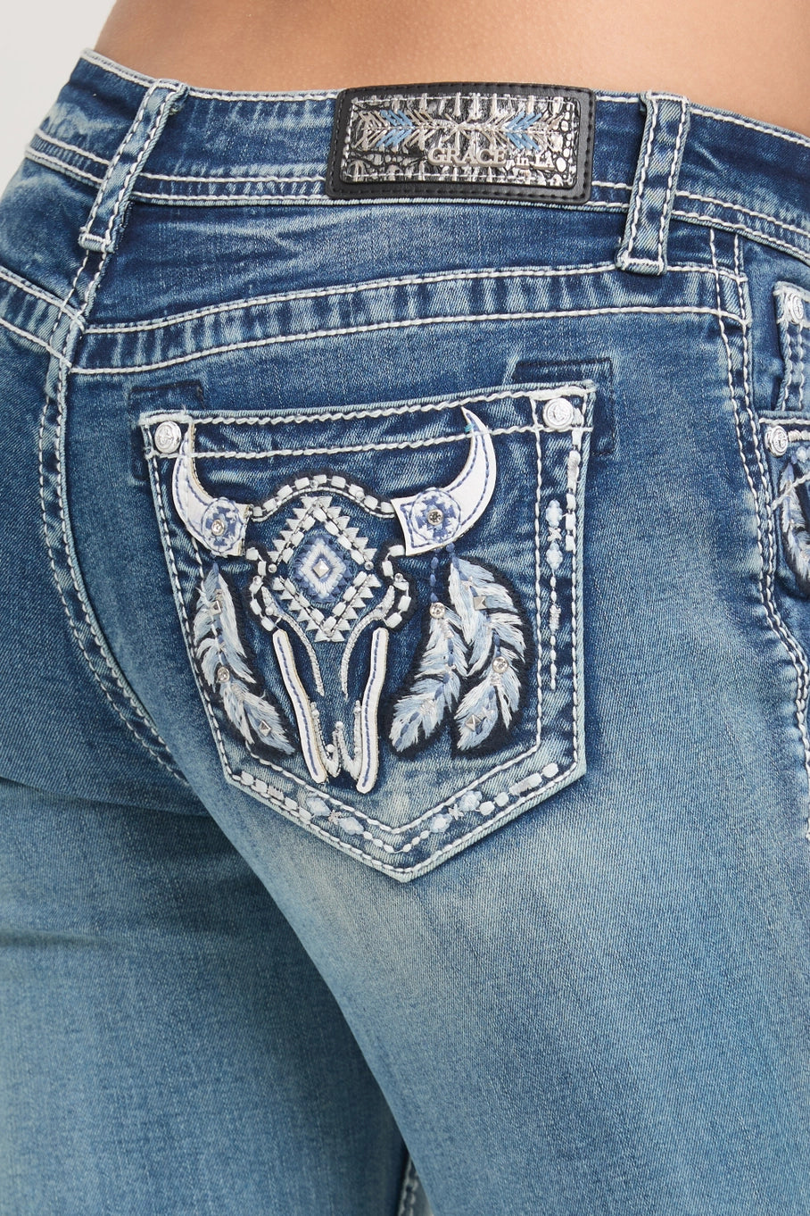 New Grace in LA Steer Head Bootcut Jeans 32"