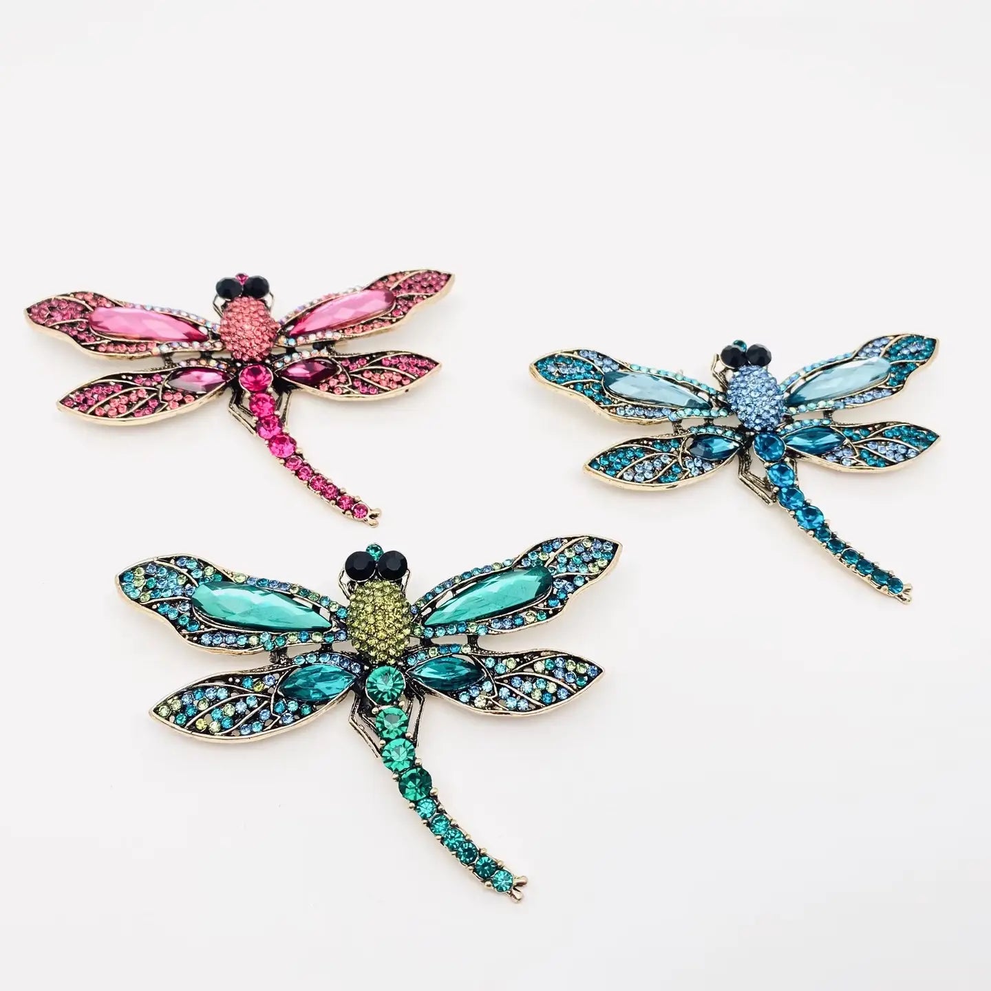 Rhinestone Glass Dragonfly Brooch