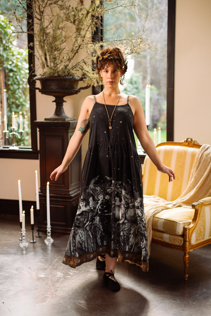 The Guardians Bohéme Slip Maxi Dress w/ Angels, Moon & Stars