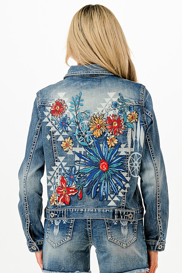 Floral Embroidery Detail Denim Jacket