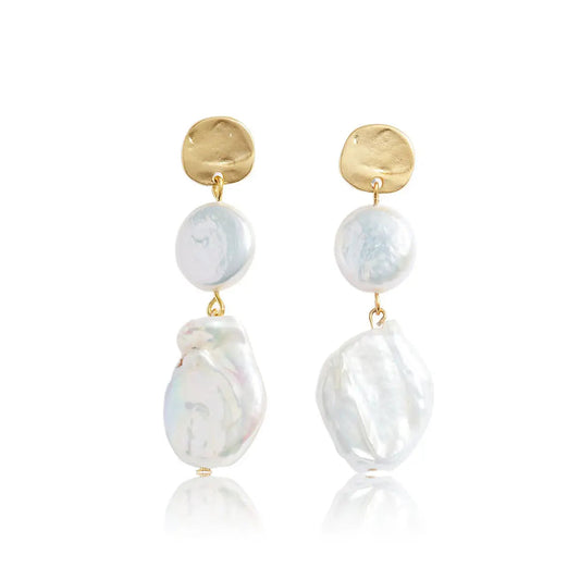 Freshwater Pearl Linear Dangle Earrings - Gold