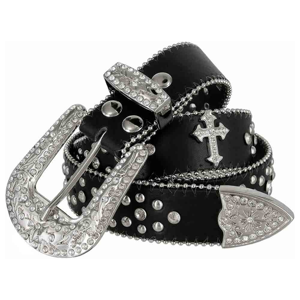Black Cross Stones with Studs and White Stones Studded Rhinestones Belts