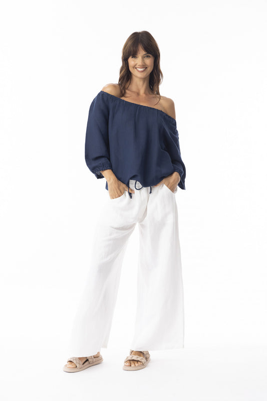 Linen Solid Pant Wide Leg - White