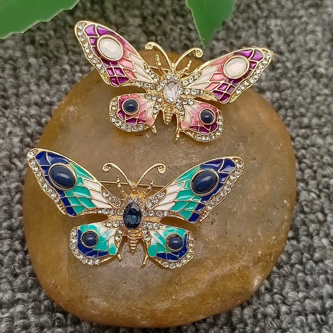 Rhinestone Enamel Butterfly Brooch