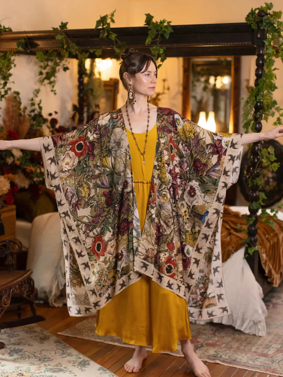 Golden Hour Goddess Duster Kimono w/ Floral Print