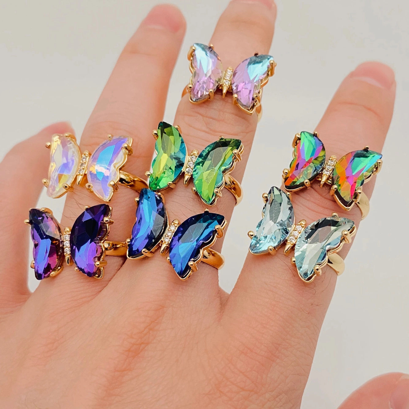 Gradient Glass Butterfly Ring