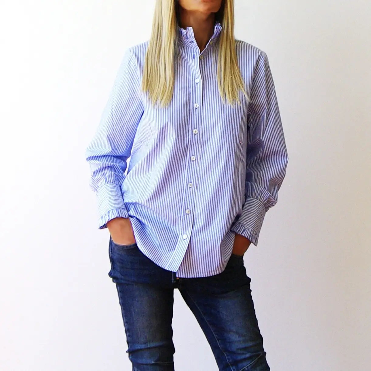 Lottie Azure & White Cotton Poplin Striped Shirt