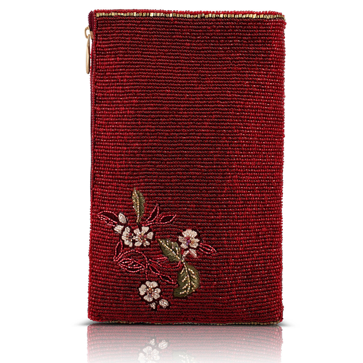 Eastern Bloom Burgundy Floral Hand-Beaded Crossbody Bag