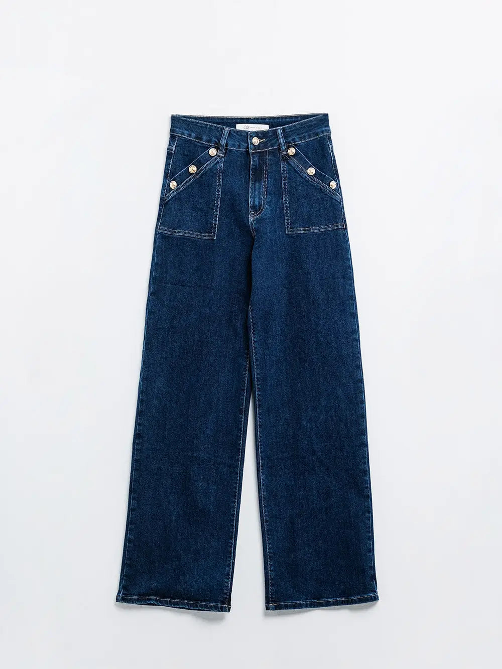 Wide Leg Jeans With 3 Button Detail