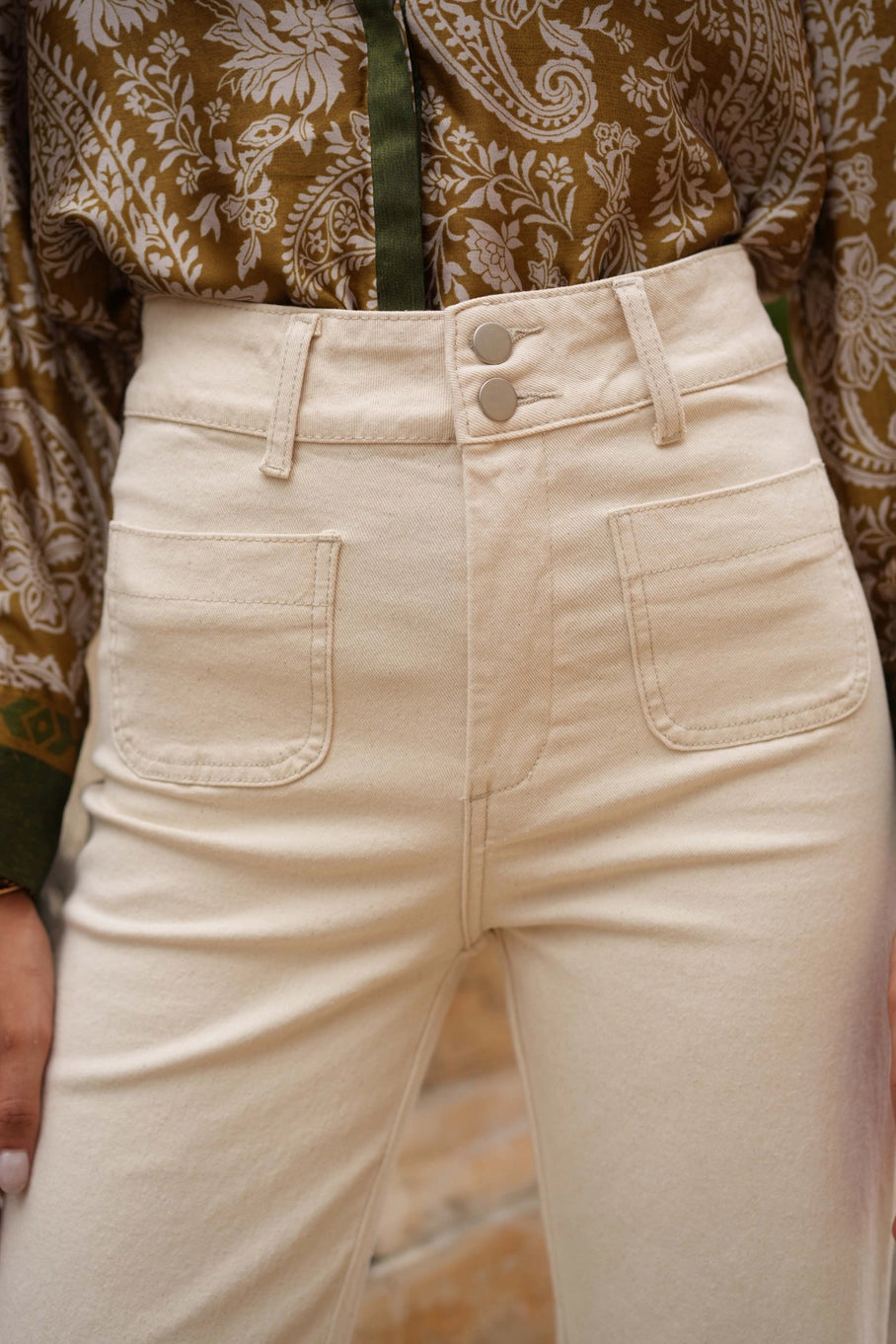 Elena Flare Jeans - Beige Natural