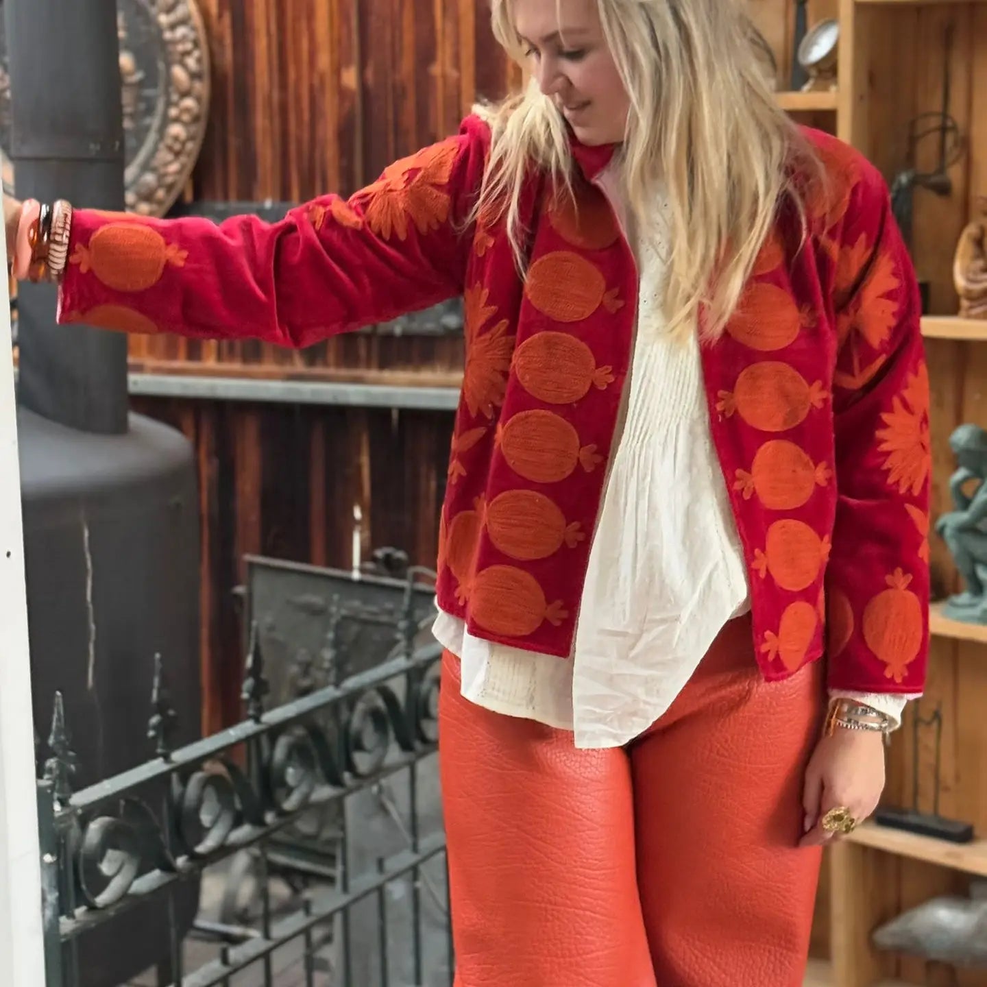 Kort Fluwelen Jasje - Short Velvet Jacket (Orange & Red)