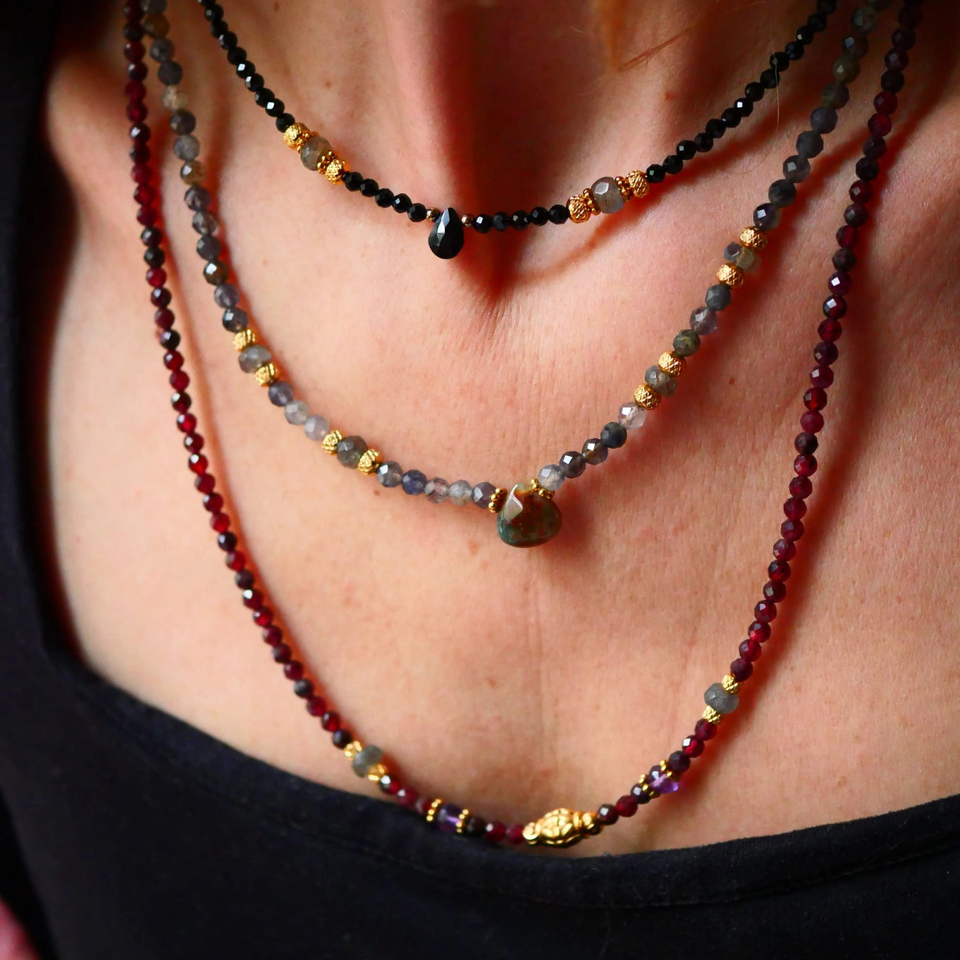 Kala Raksha Necklace - Black Spinel Onyx Labradorite