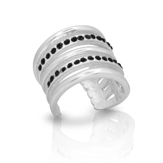 Black Cz Multi-Strand Ring (Silver)