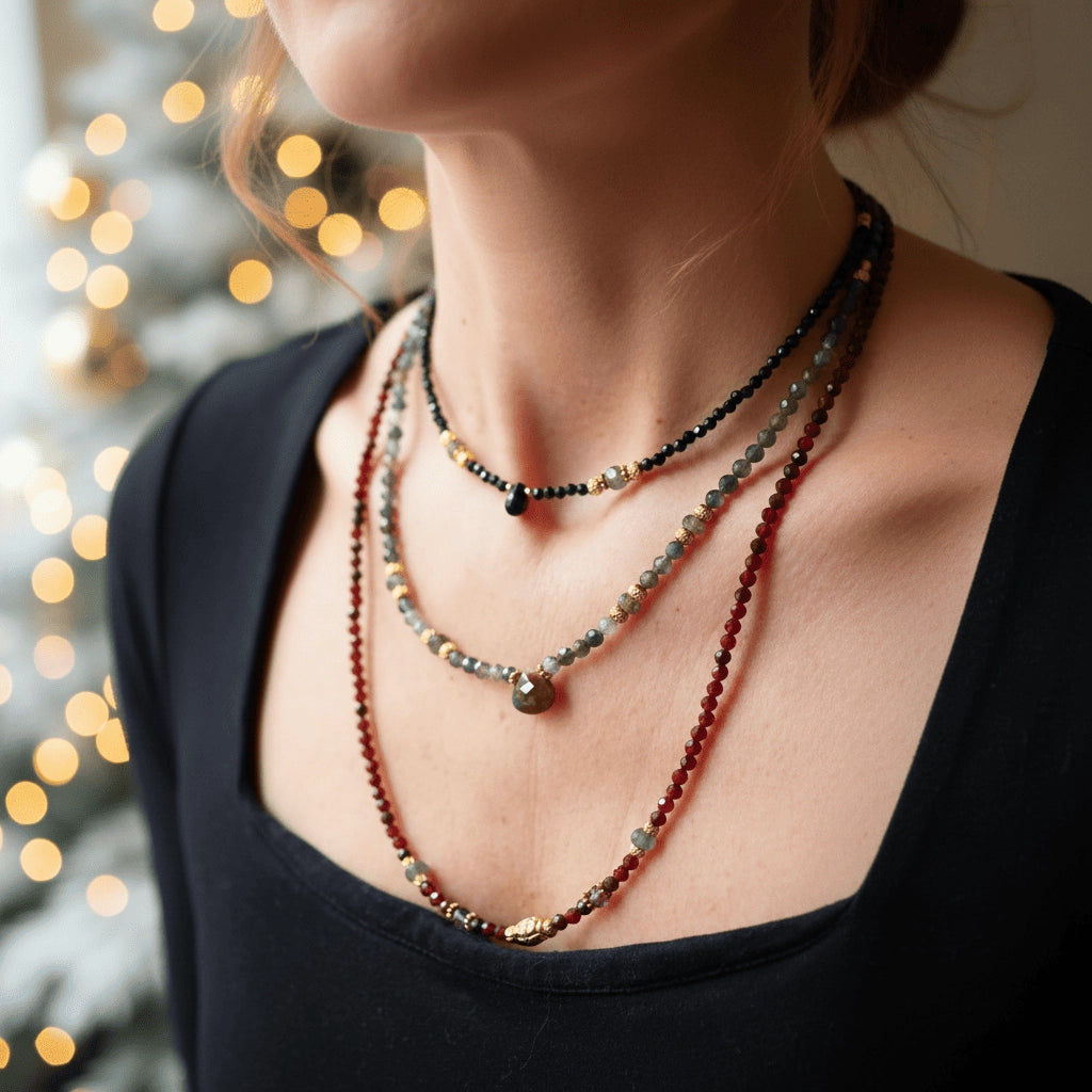 Kala Raksha Necklace - Black Spinel Onyx Labradorite