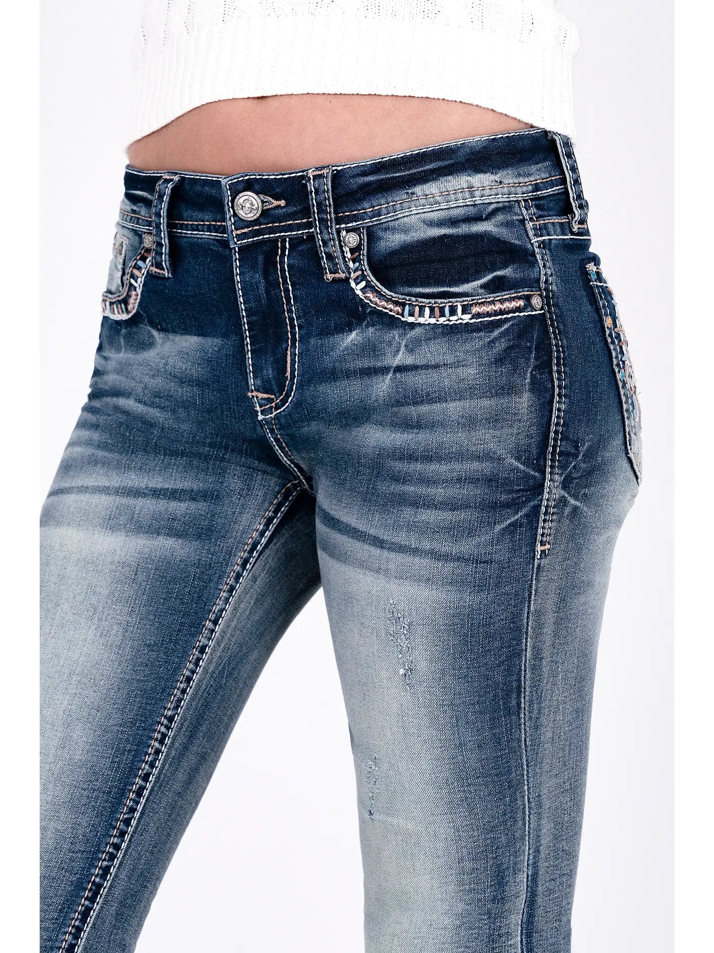 Grace In LA Dream Catcher Mid-Rise Boot Cut Jeans 32"