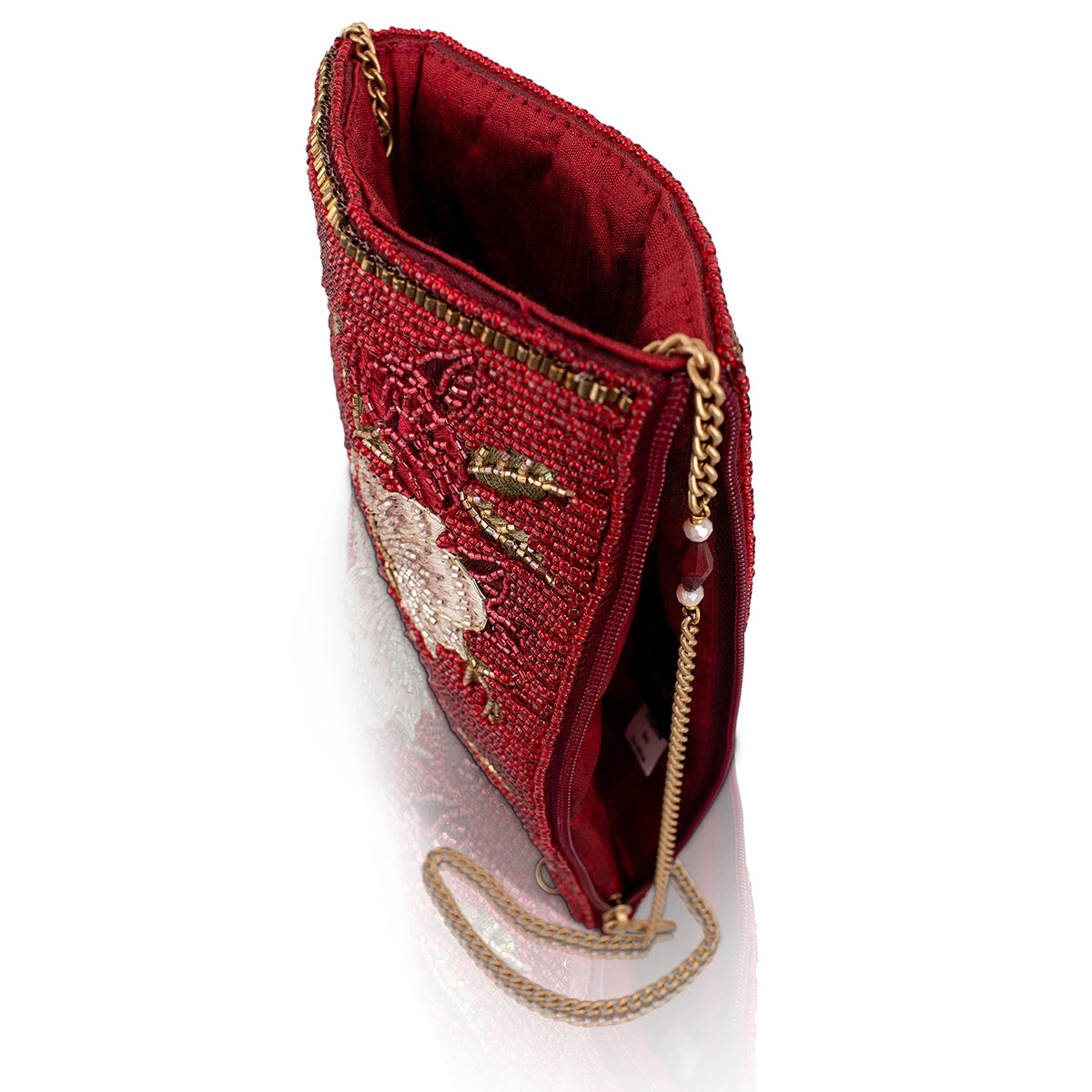 Eastern Bloom Burgundy Floral Hand-Beaded Crossbody Bag