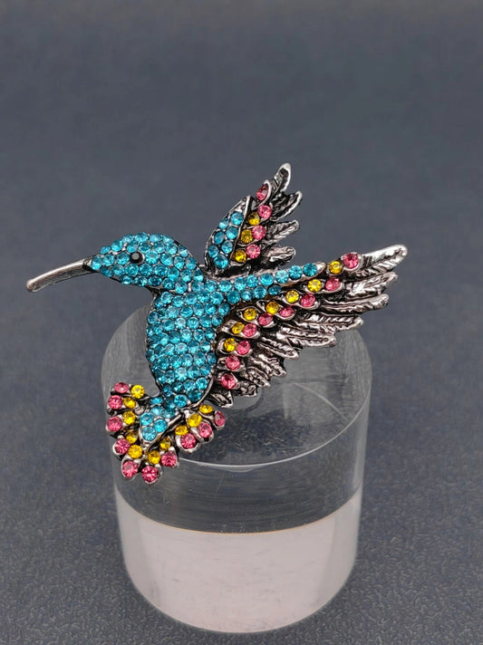 Multi-Color Rhinestone Hummingbird Brooch
