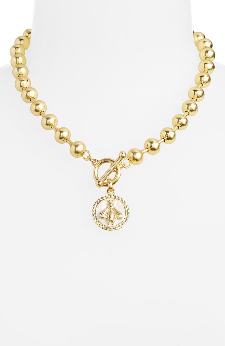 Ivory Enamel Bee Pendant Necklace On Ball Chain